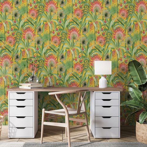 Non-woven wallpaper tropical yellow green red 10390-20