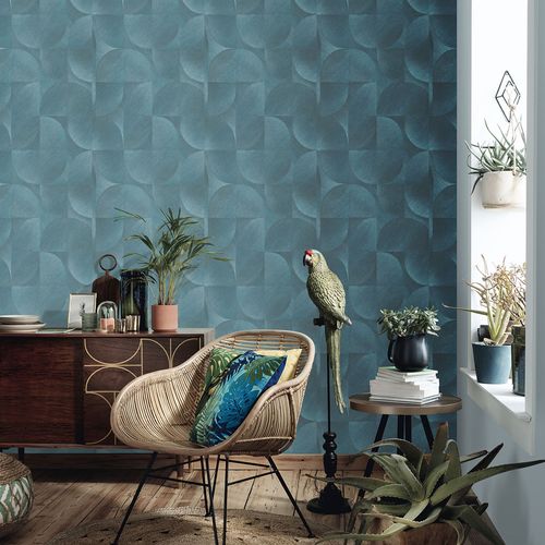 Non-woven wallpaper graphic 3D effect turquoise 10392-19