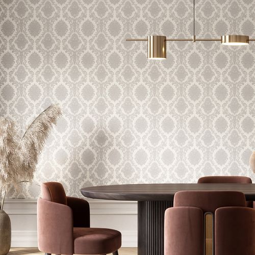 Non-woven wallpaper baroque beige grey metallic 10288-37