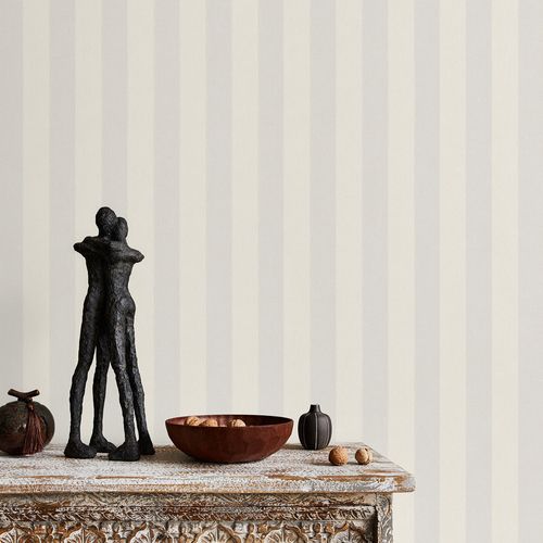 Non-woven wallpaper stripes cream grey metallic 10290-14