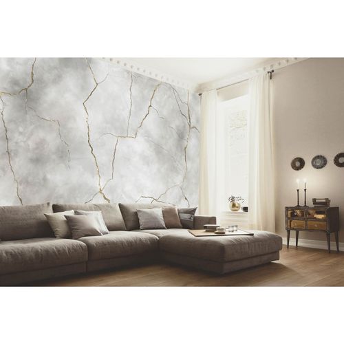 Photo wallpaper marble look cracks grey gold 2253-10