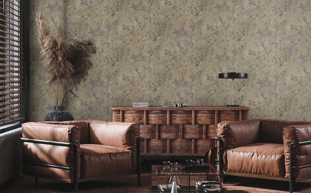 Non-woven wallpaper floral grey brown gold metallic 39650-1