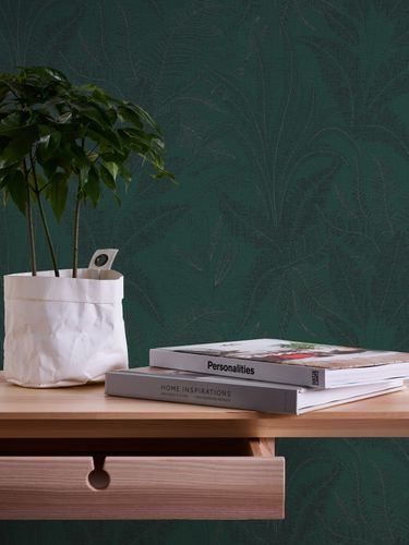 Non-woven wallpaper leaves green gold metallic 39654-3