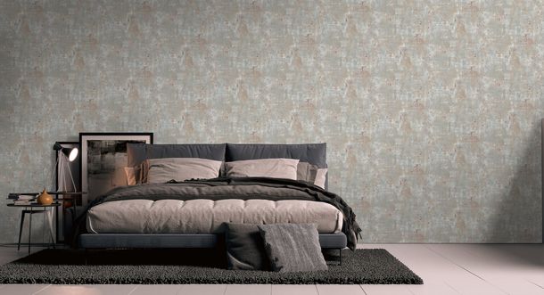 Non-woven wallpaper plaster look grey copper 39670-2