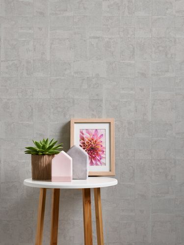 Non-woven wallpaper tiles grey silver metallic 39671-3