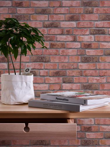 Non-woven wallpaper brick look red grey white 38812-1