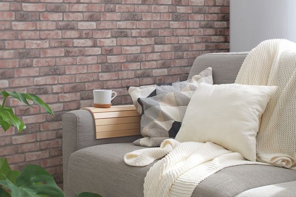 Non-woven wallpaper brick look apricot grey 38812-2