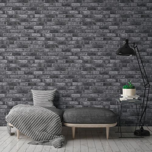 Non-woven wallpaper brick look grey anthracite 38812-4