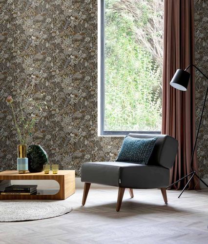Non-woven wallpaper Rasch tropical black white 866117