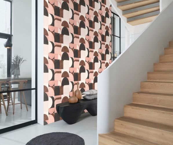 Non-woven wallpaper Rasch retro pink grey brown 866551