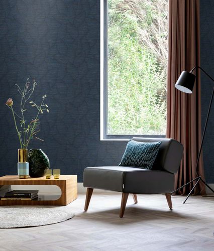 Non-woven wallpaper Rasch leaves dark blue 866803