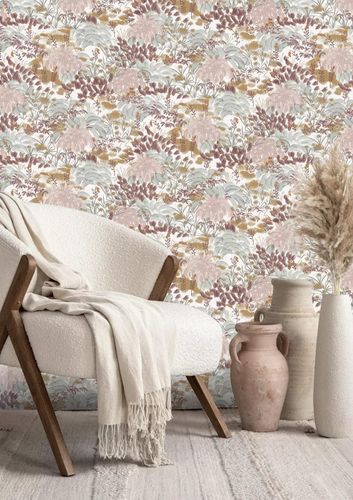 Non-woven wallpaper Rasch flowers white pink blue 868302