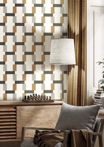 Non-woven wallpaper Rasch graphic cream grey brown 868814