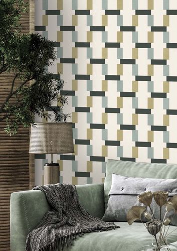 Non-woven wallpaper Rasch graphic cream green blue 868821
