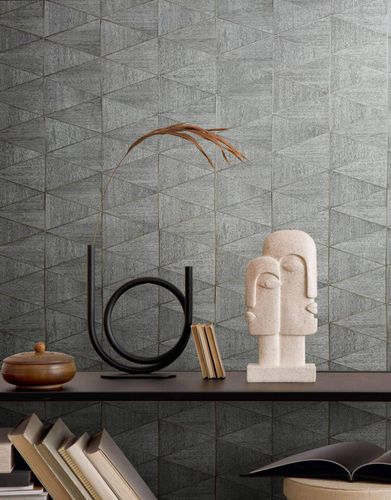 Non-woven wallpaper tiles wood look grey brown 33355