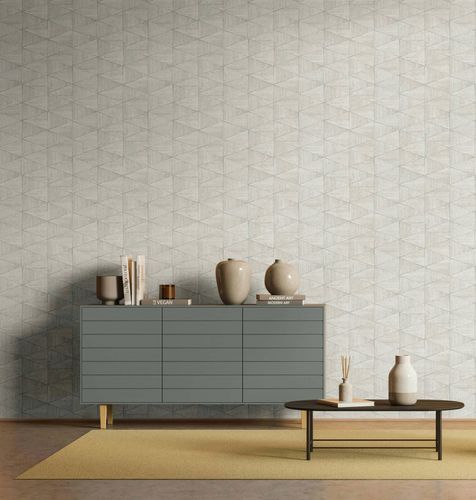 Non-woven wallpaper tiles wood look grey beige 33357