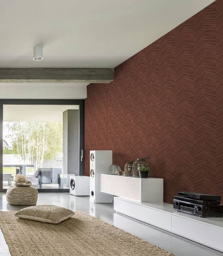 Non-woven wallpaper wood look effect red brown 33379