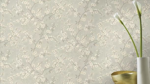 Non-woven wallpaper Rasch floral grey gold metallic 456752