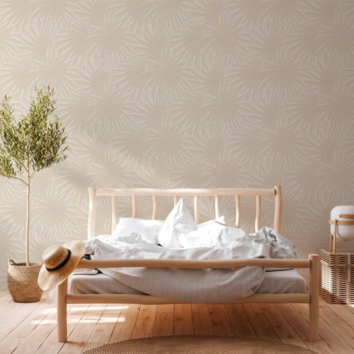 Non-woven wallpaper leaf pattern beige cream 39338-2