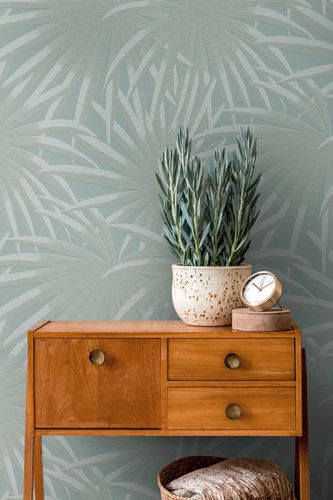 Non-woven wallpaper leaf pattern jungle blue grey 39338-4