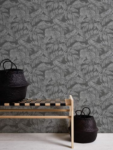 Non-woven wallpaper leaves tropics grey silver 39340-4