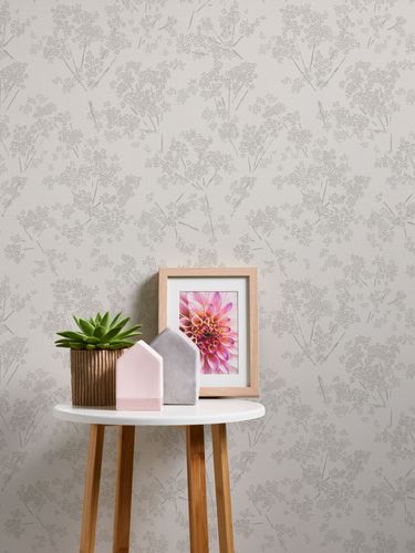 Non-woven wallpaper branches flowers grey white 39548-3