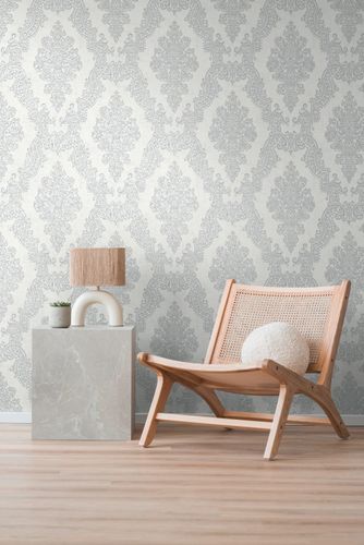 Non-woven wallpaper baroque cream silver metallic 39765-5