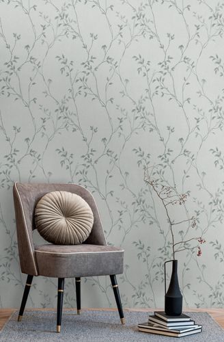 Non-woven wallpaper leaves floral light grey 39767-4