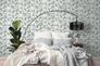 Non-woven wallpaper floral white green silver 39768-2 1