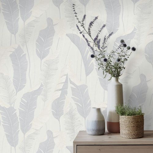 Non-woven wallpaper leaves grey silver metallic 10344-31