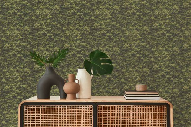 Non-woven wallpaper floral moss wall look green 39405-1