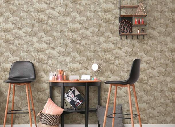 Non-woven wallpaper floral beige cream 39610-2