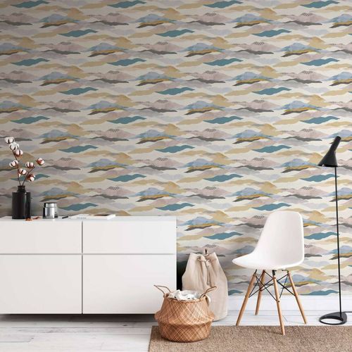 Non-woven wallpaper graphic white blue beige 39699-1