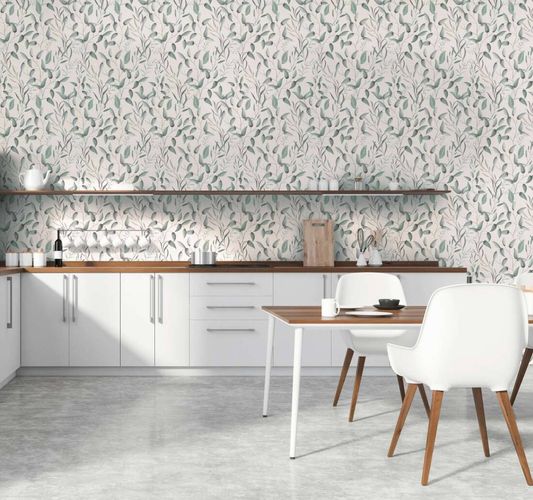 Non-woven wallpaper tendrils grey green 39745-2