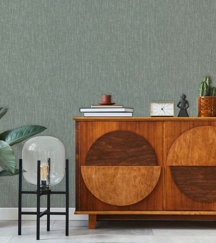 Non-woven wallpaper textile look plain green white 47615