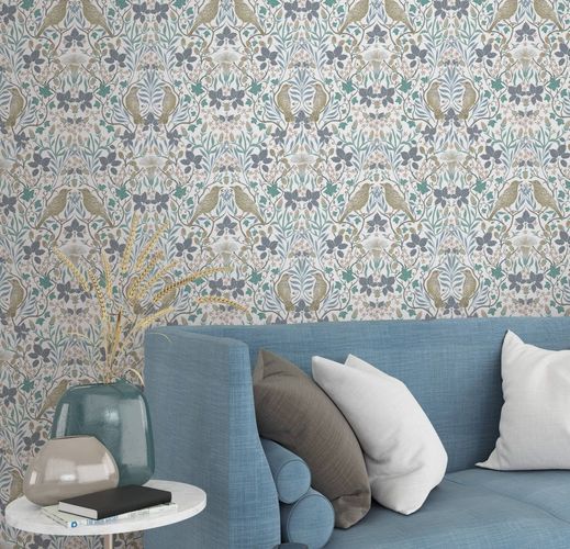 Non-woven wallpaper ornaments white turquoise 47619