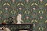 Non-woven wallpaper flowers ornaments black green 47621 1
