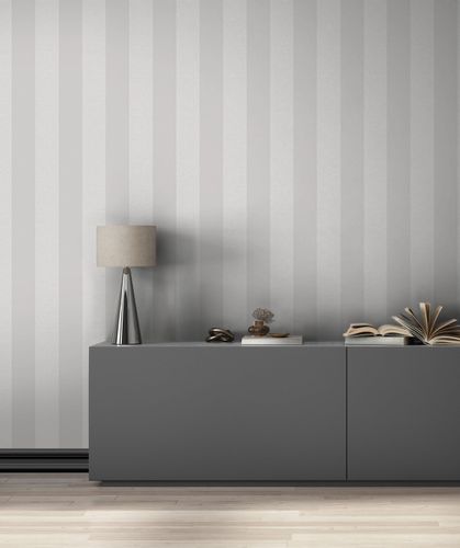 Non-woven wallpaper stripes textile look grey 47637