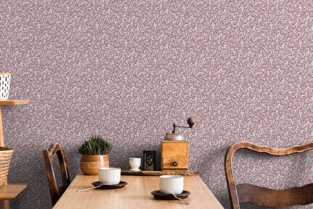 Non-woven wallpaper floral leaves motif grey pink 47638