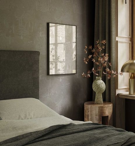 Non-woven wallpaper exotic plants beige white 47649