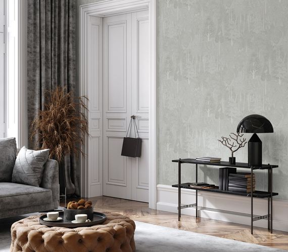 Non-woven wallpaper exotic plants grey white 47653