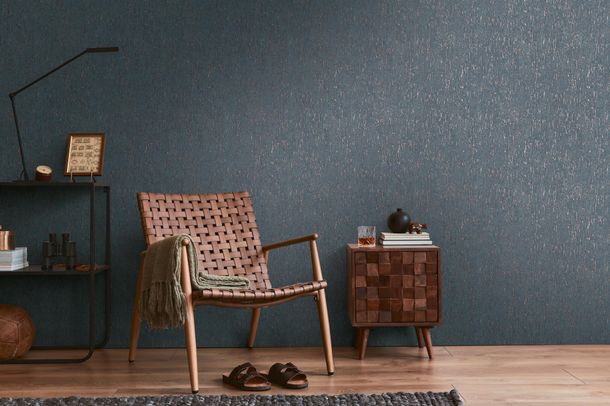 Non-woven wallpaper wood bark blue copper 39562-2