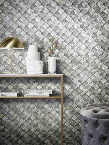 Non-woven wallpaper graphic mosaic grey silver gold 86529