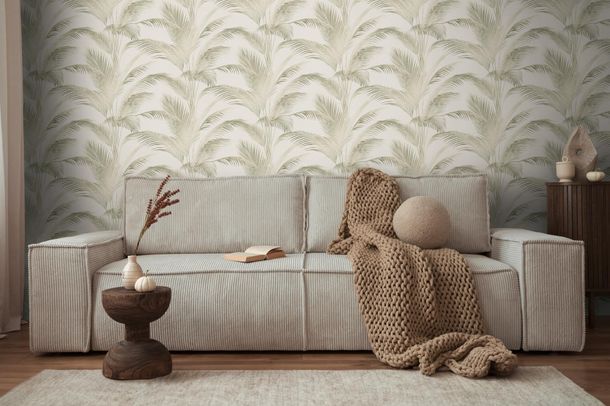 Designer wallpaper Michalsky leaves cream green 39980-2