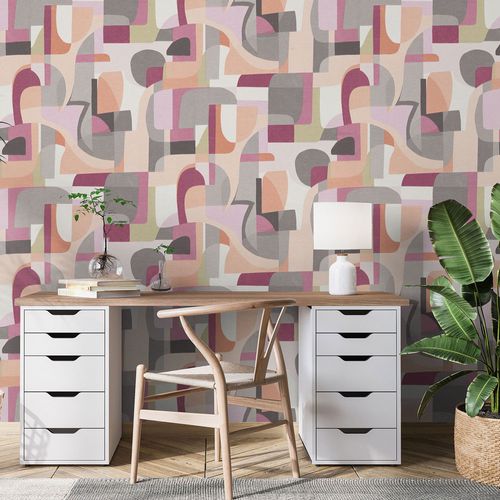 Non-woven wallpaper graphic abstract pink grey 10432-06