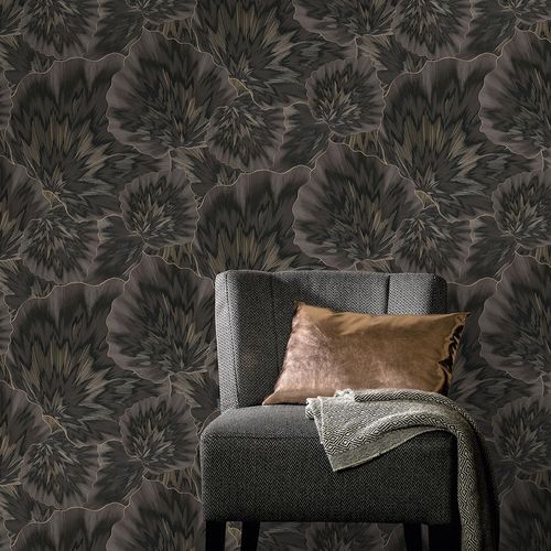 Non-woven wallpaper leaves brown gold metallic 10402-15