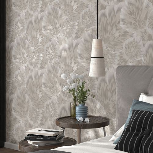 Non-woven wallpaper leaves brown grey metallic 10402-37