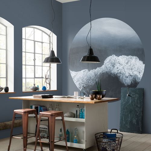 Wall mural round Guido Maria Kretschmer wave blue grey