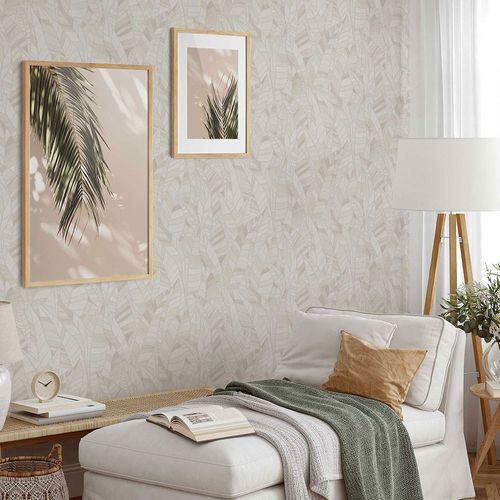 Non-woven wallpaper Elle leaves cream glitter 10446-14