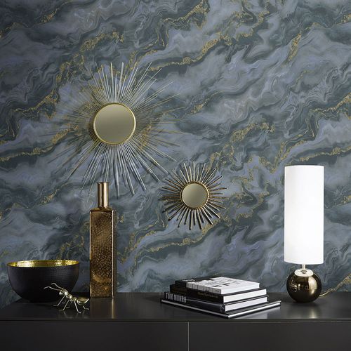 Non-woven wallpaper Elle Marble Blue Gold 10447-08